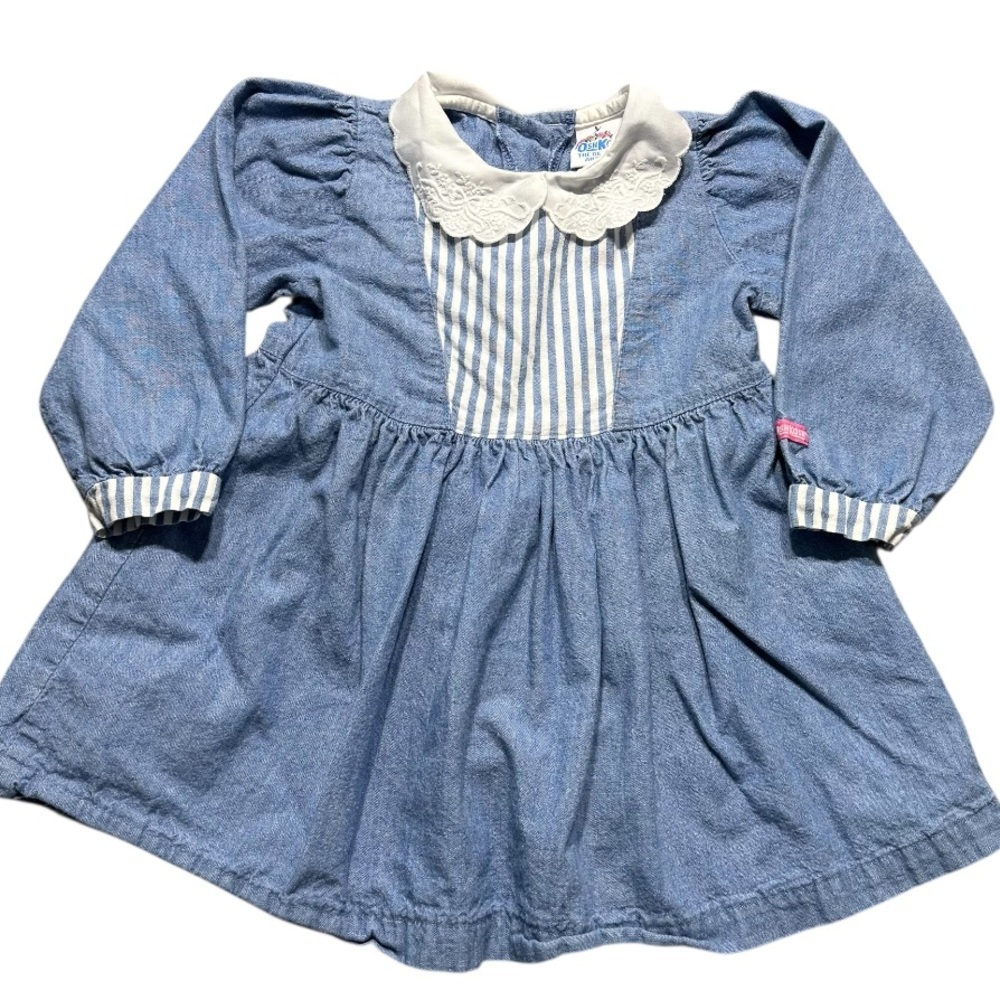 Oshkosh vintage 24 month dress 90s girl toddler blue lace Peter Pan collar